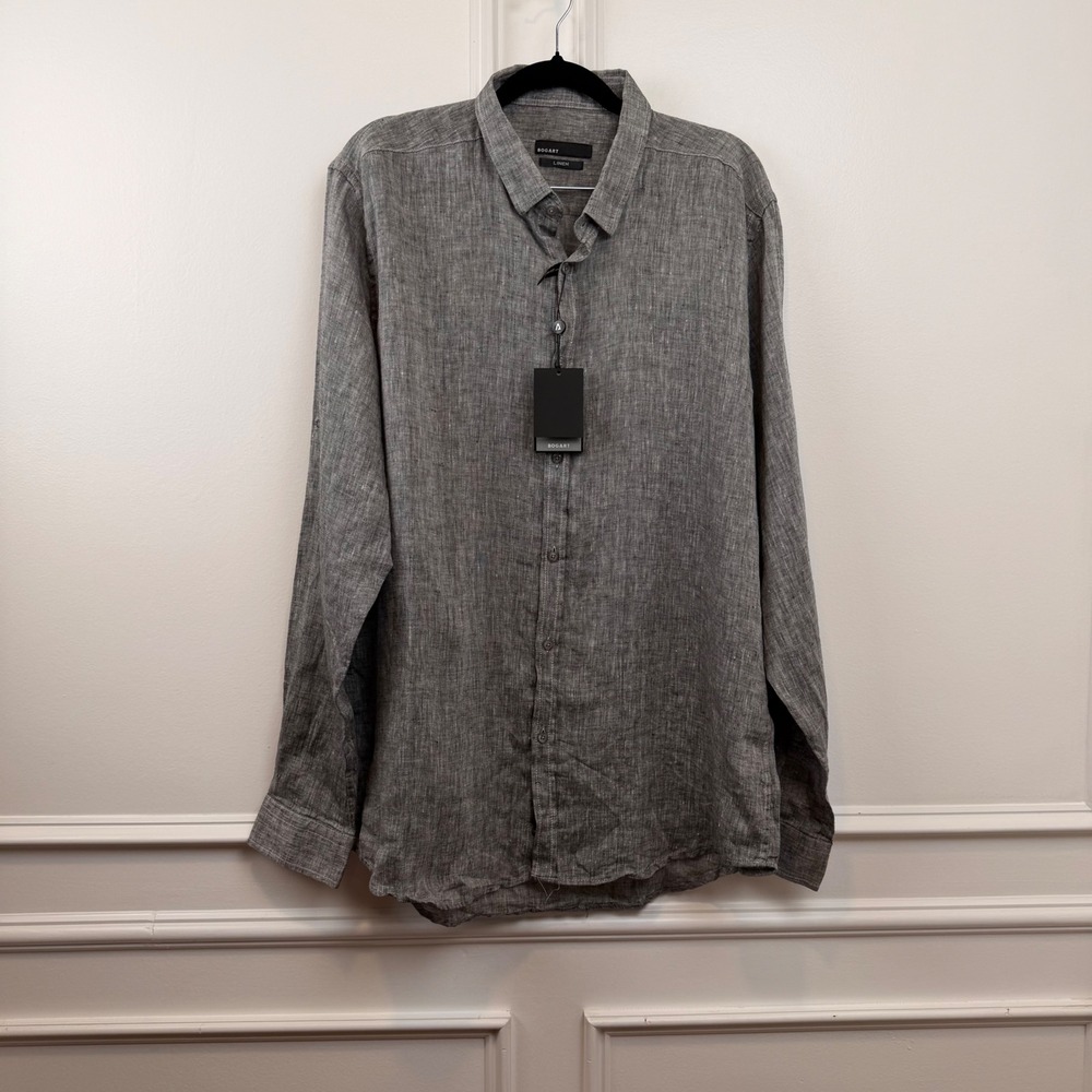 Bogart Men Grey Linen Custom Fit Long Sleeve Button Down Shirt XL 050746-009XL